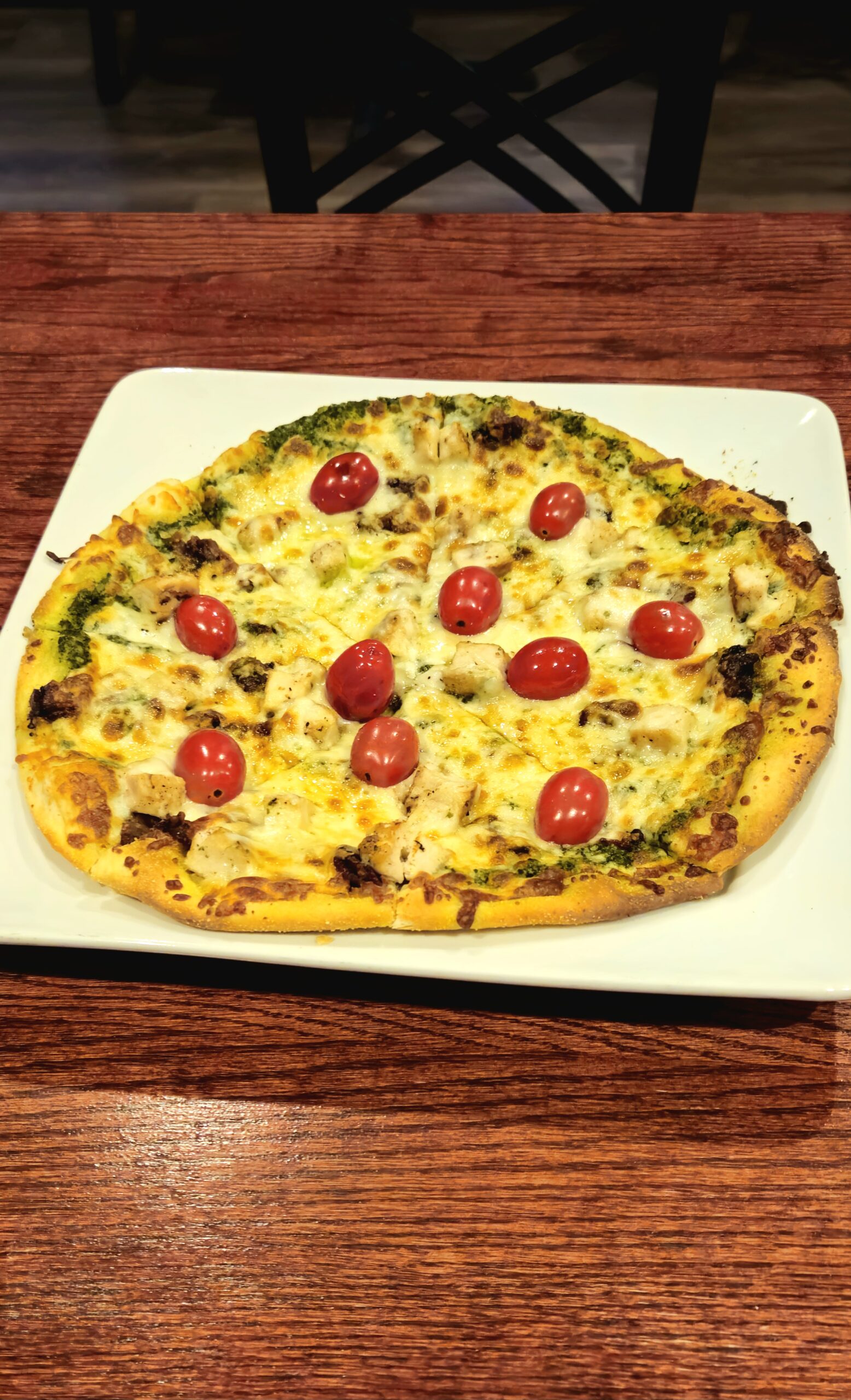 Chicken Pesto Pizza in Coralville's Dinner Restaurant Vesta